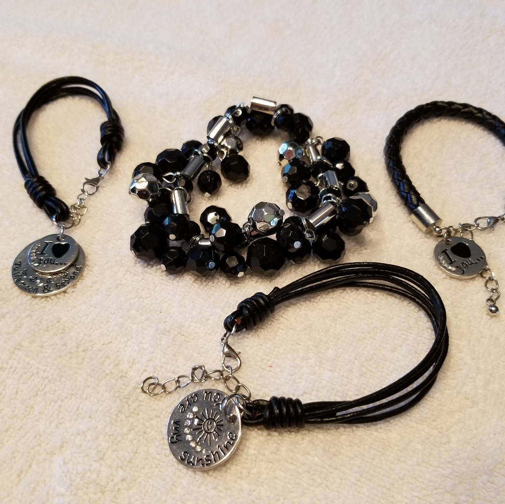 Black Leather Bracelet Lot